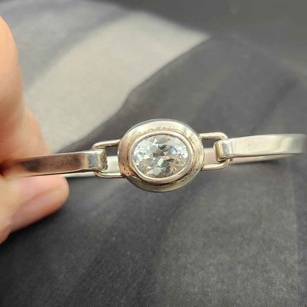 VTG Boma Sterling Silver Bracelet Bangle Clear Light Blue Stone Tested 925 USA
